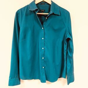 👠Talbots aqua colored wrinkle resistant button down 14